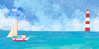 蓝色简约大海帆船灯塔中国航海日展板背景